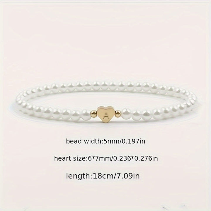 Personalized Pearl Bead Bracelet with Heart Initial Charm