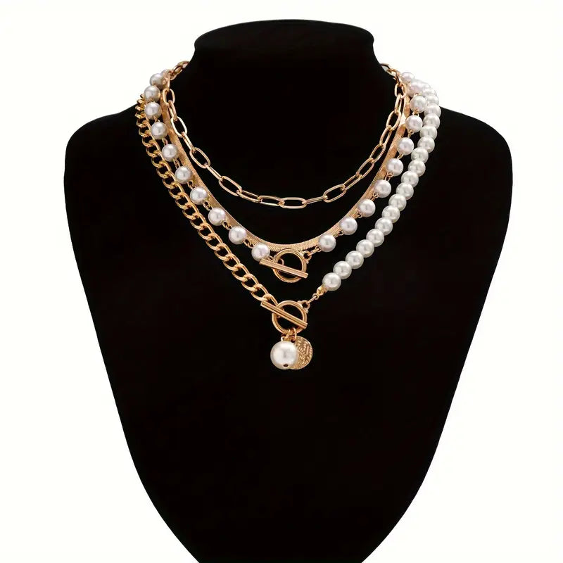 Women's Elegant Layered Pearl Necklace Set