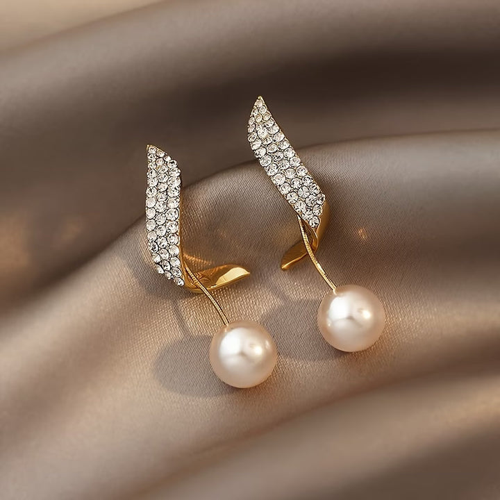 Feather Earrings with Pearl and Crystals