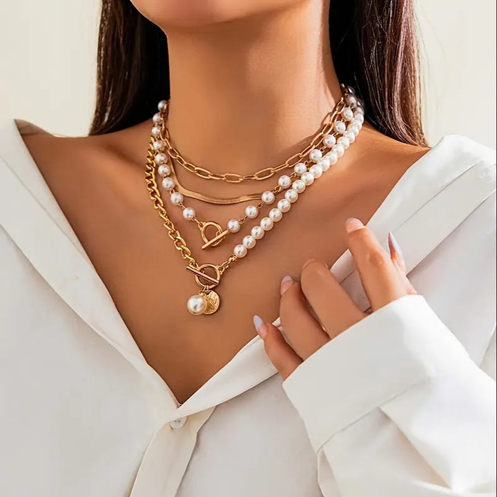 Women's Elegant Layered Pearl Necklace Set