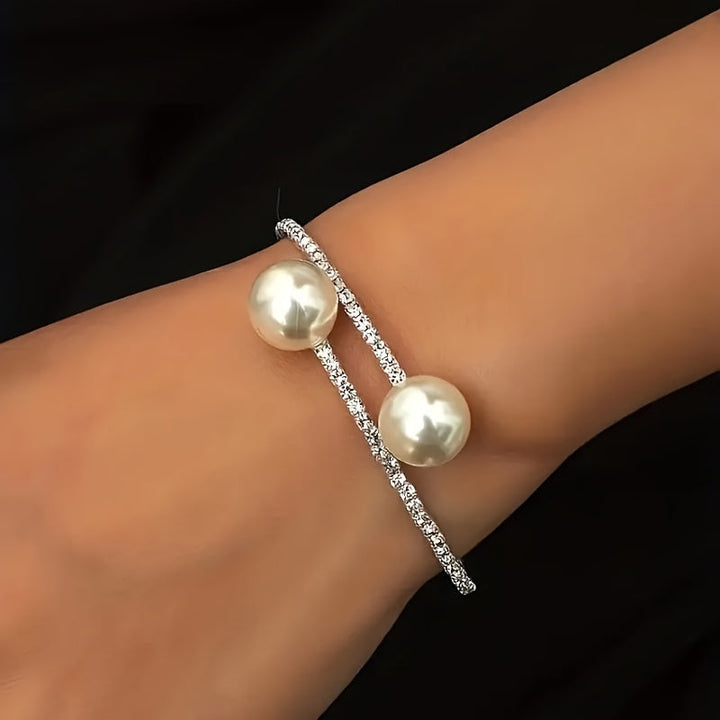 Inlaid Rhinestone Pearl Bracelet