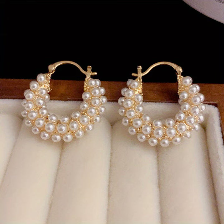 Women's Elegant Hoop Pearl Earrings