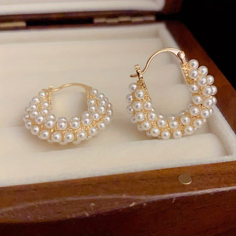 Women's Elegant Hoop Pearl Earrings