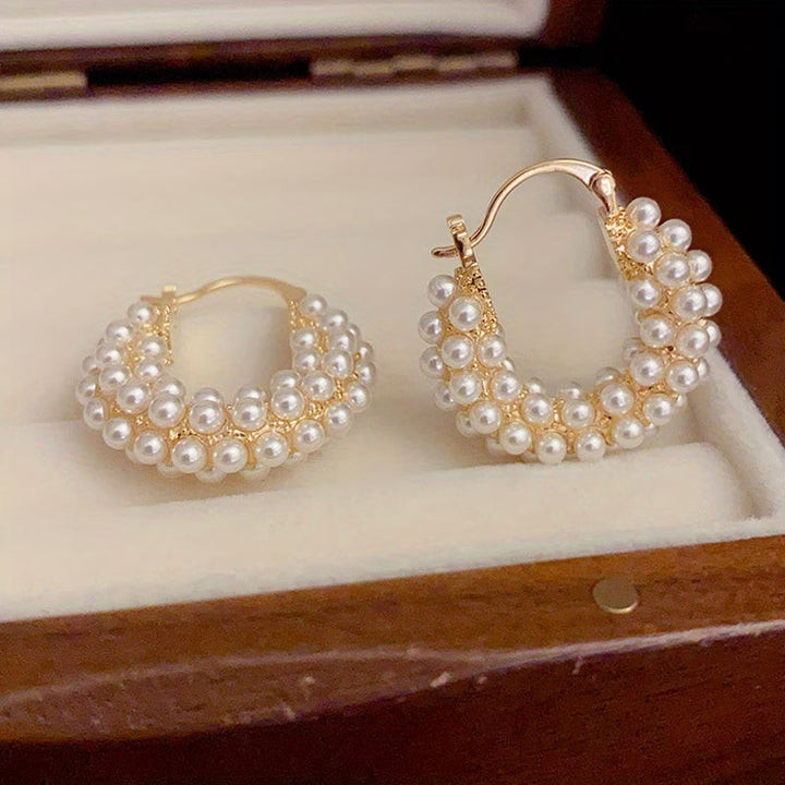 Women's Elegant Hoop Pearl Earrings