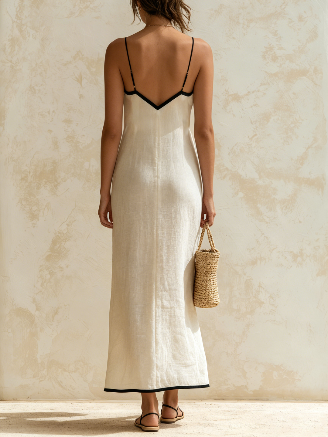 Women's Elegant Long Chevron Contrast Dress