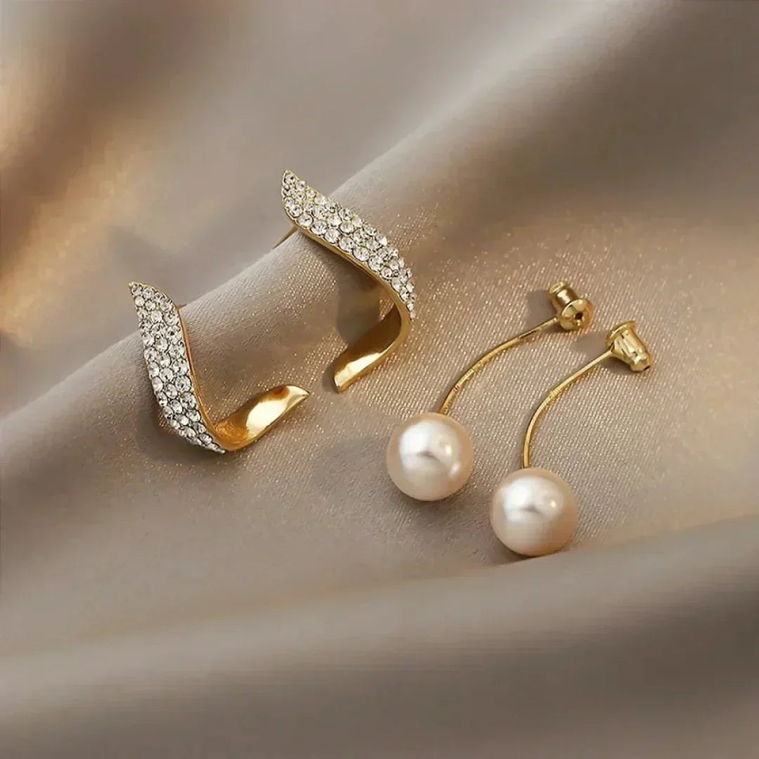 Feather Earrings with Pearl and Crystals