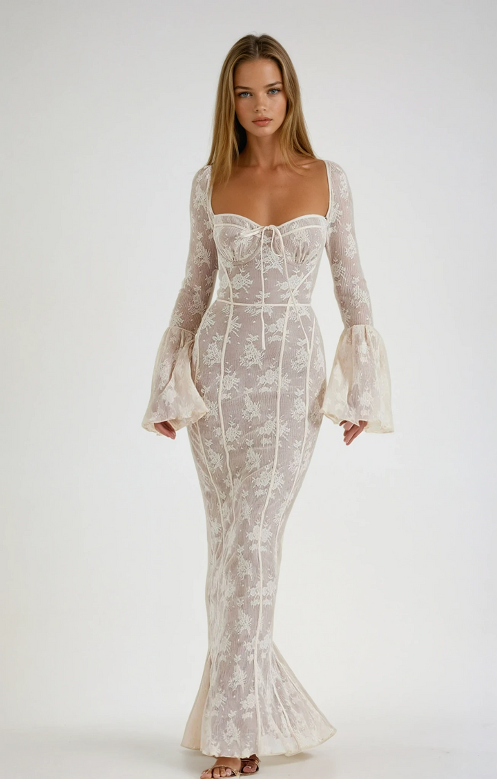 Women's Elegant Lace Corset Bodice Summer Maxi Dress