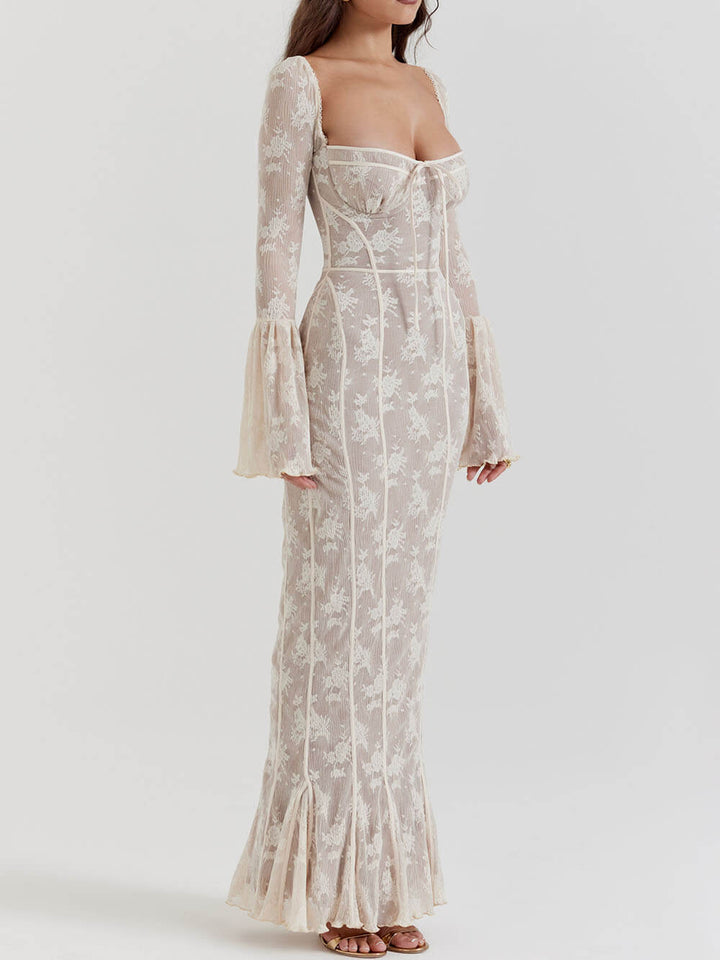 Women's Elegant Lace Corset Bodice Summer Maxi Dress