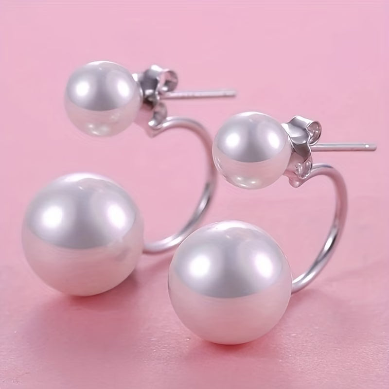 Women's Elegant Double Pearl Drop Stud Earrings