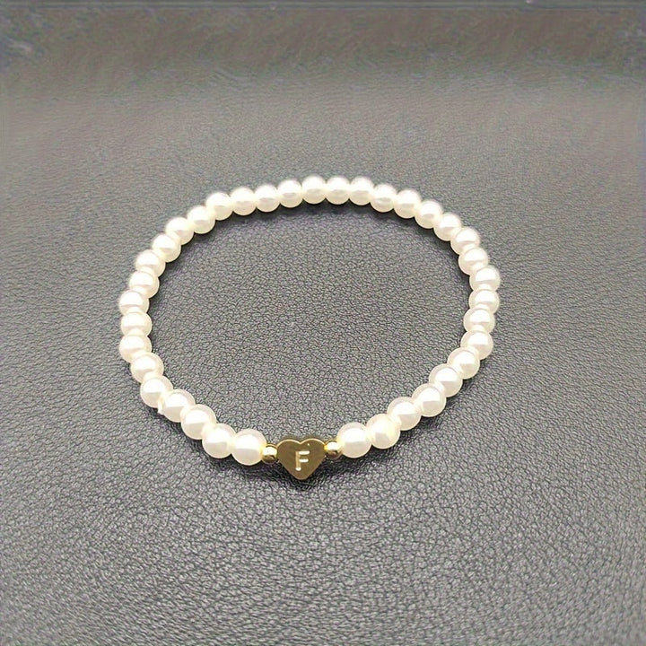 Personalized Pearl Bead Bracelet with Heart Initial Charm