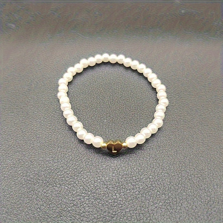 Personalized Pearl Bead Bracelet with Heart Initial Charm