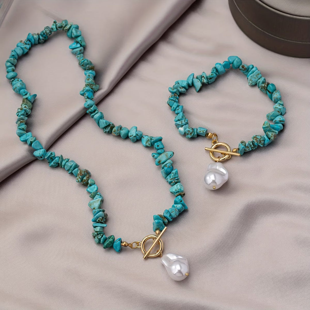 Necklace and bracelet set with turquoise