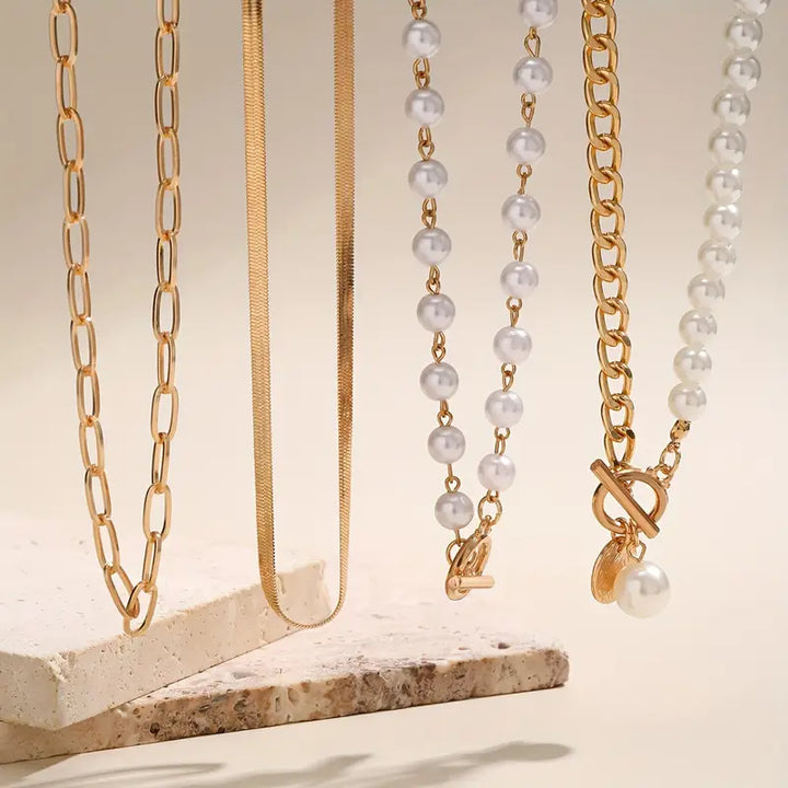 Women's Elegant Layered Pearl Necklace Set