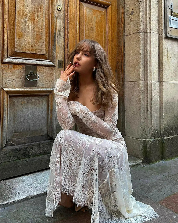Women's Elegant Long Lace Wedding Guest Maxi Dress
