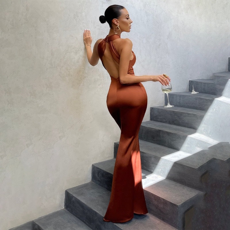 Women's  Open Back and Fitted Cut Fishtail Dress