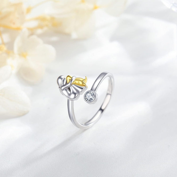 925 Sterling Silver Dog Ring with Zirconia – Adjustable & Handmade