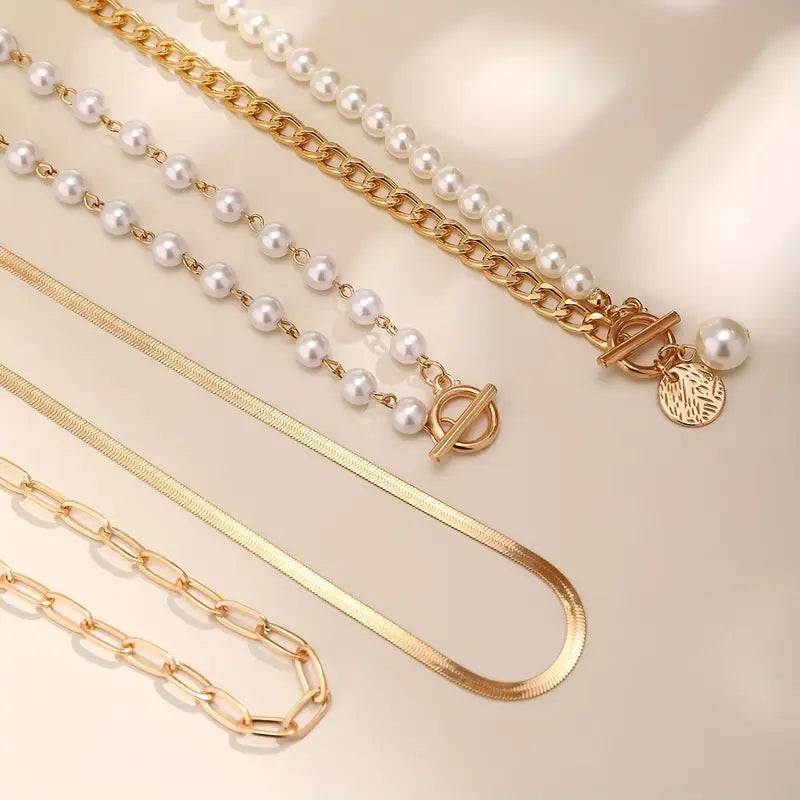 Women's Elegant Layered Pearl Necklace Set