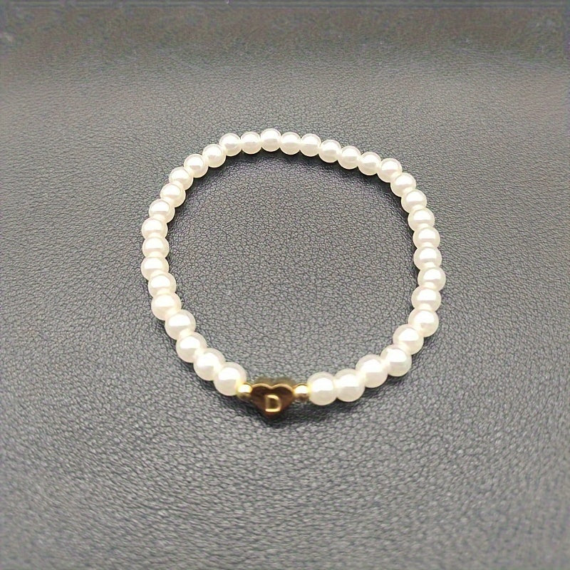 Personalized Pearl Bead Bracelet with Heart Initial Charm