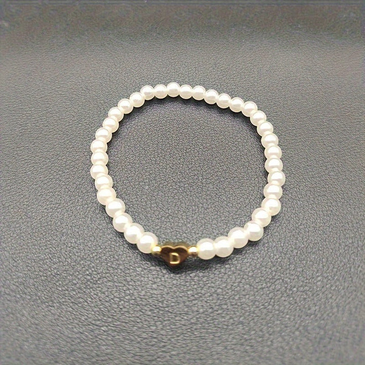 Personalized Pearl Bead Bracelet with Heart Initial Charm