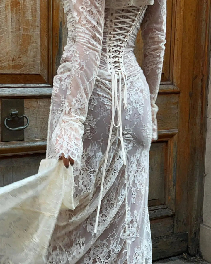 Women's Elegant Long Lace Wedding Guest Maxi Dress
