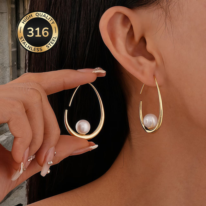Women's Elegant Half-Moon Hoop Pearl Earrings