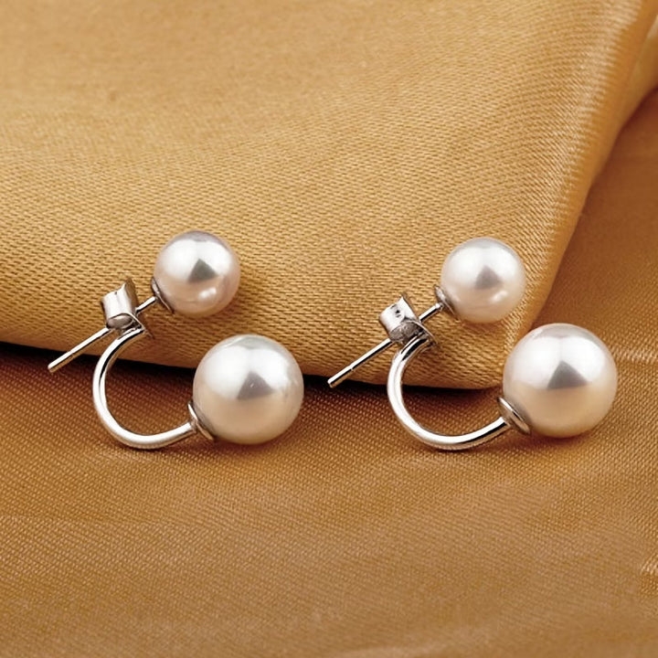 Women's Elegant Double Pearl Drop Stud Earrings