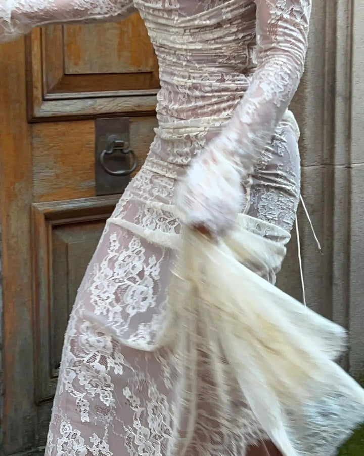 Women's Elegant Long Lace Wedding Guest Maxi Dress