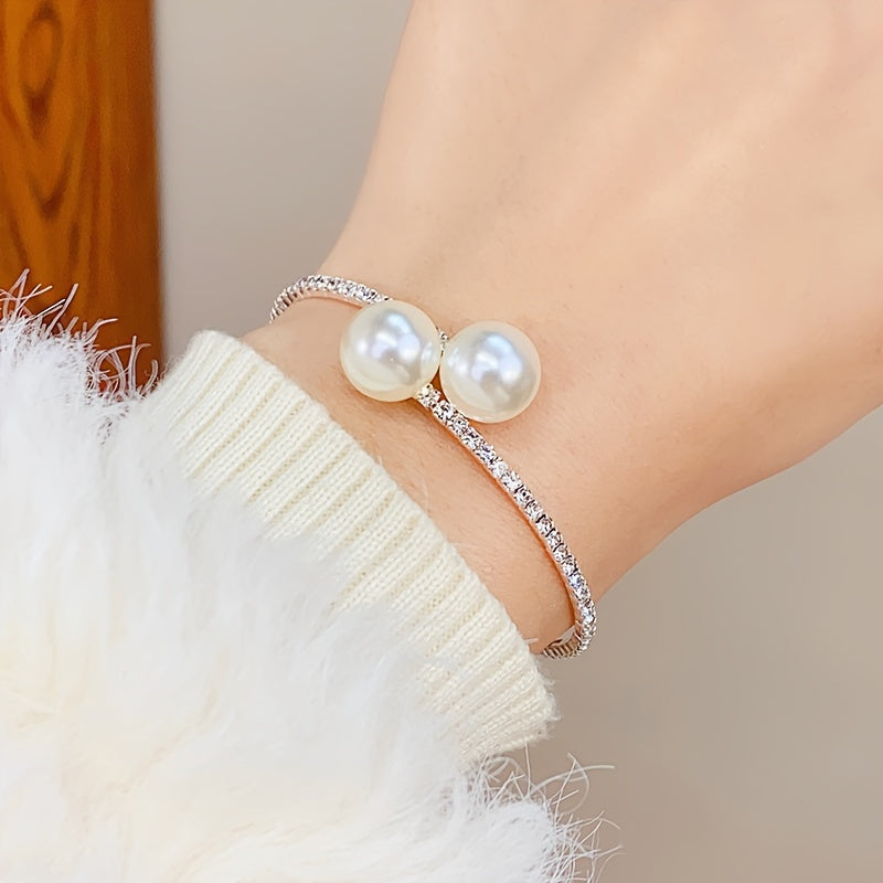 Inlaid Rhinestone Pearl Bracelet