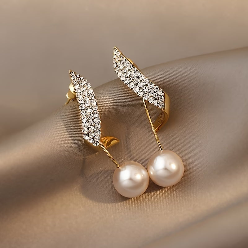 Feather Earrings with Pearl and Crystals