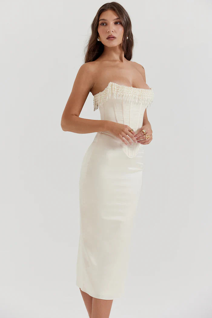 Women's Strapless Wedding Guest Maxi Dress