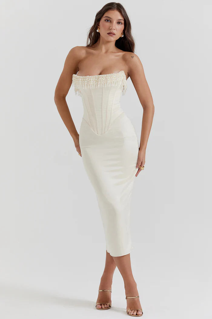 Women's Strapless Wedding Guest Maxi Dress
