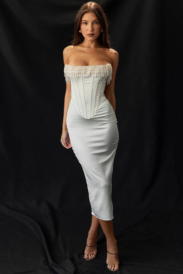 Women's Strapless Wedding Guest Maxi Dress
