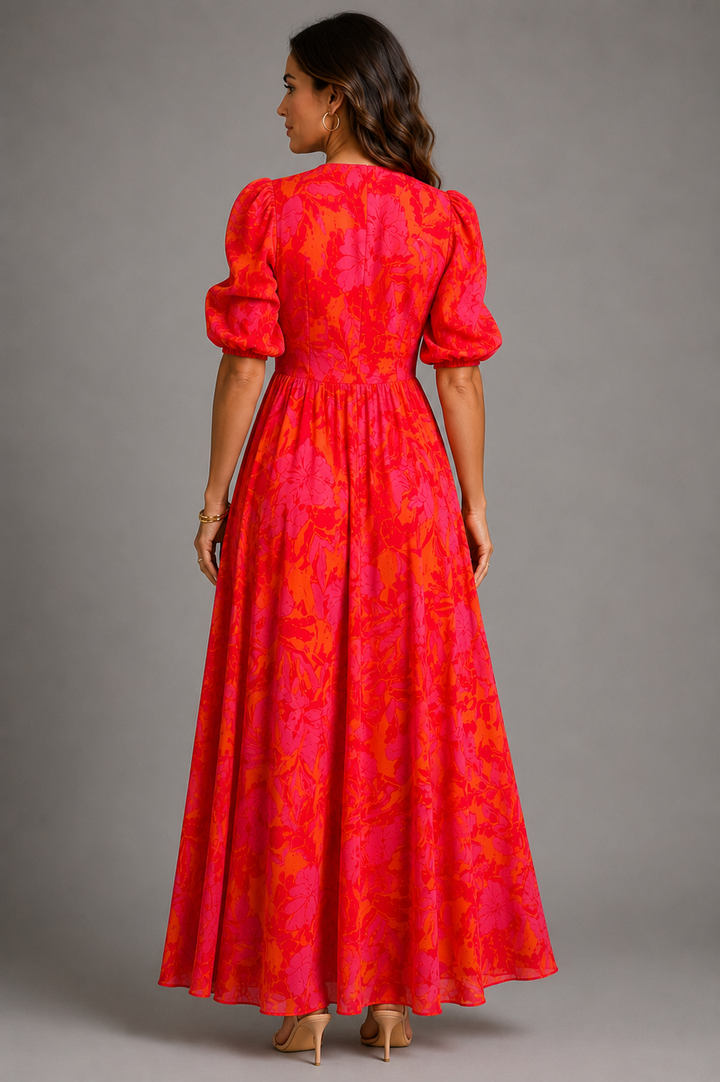 Women's Flowy Pink Orange Flowing Dress