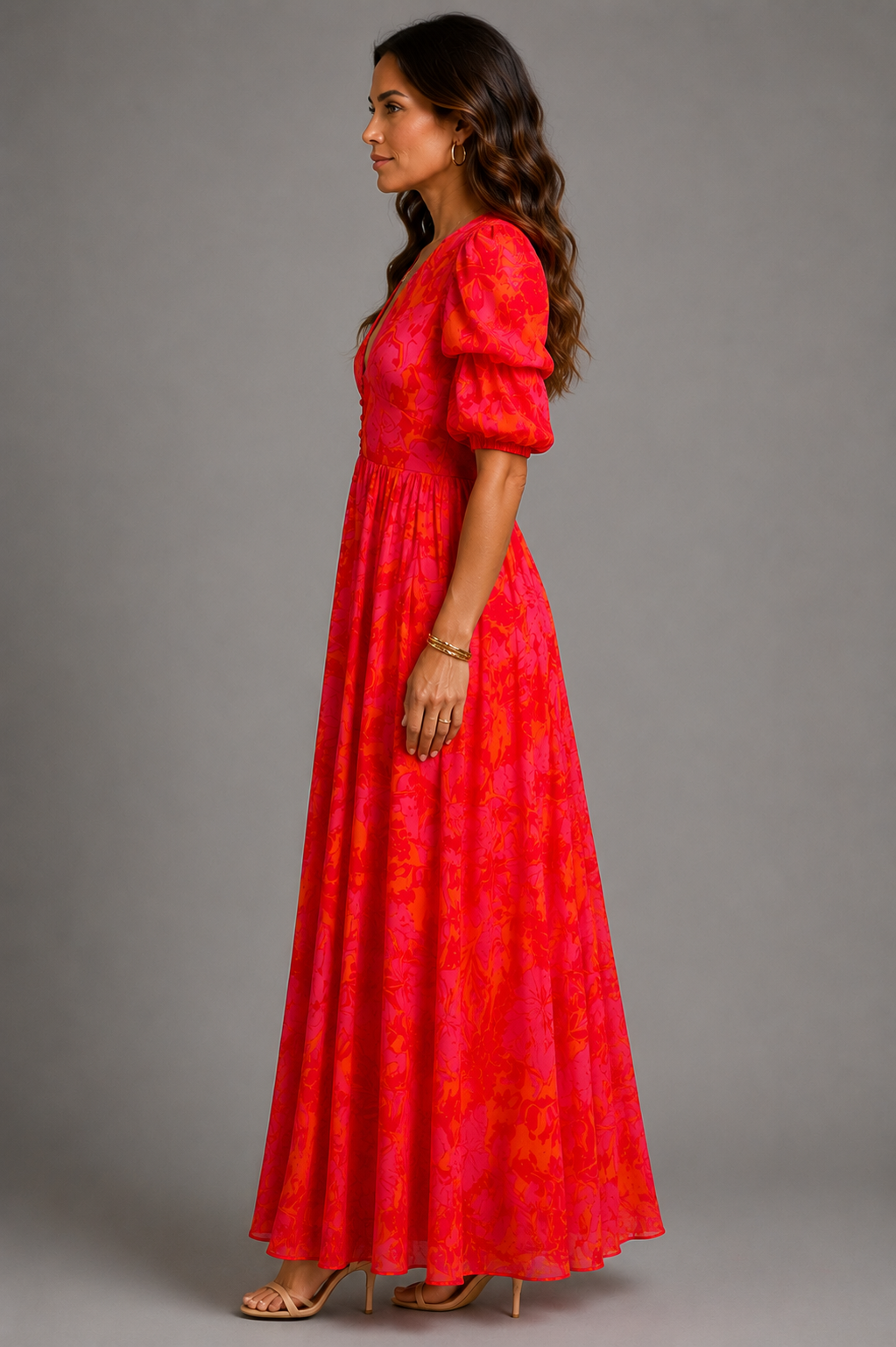 Women's Flowy Pink Orange Flowing Dress