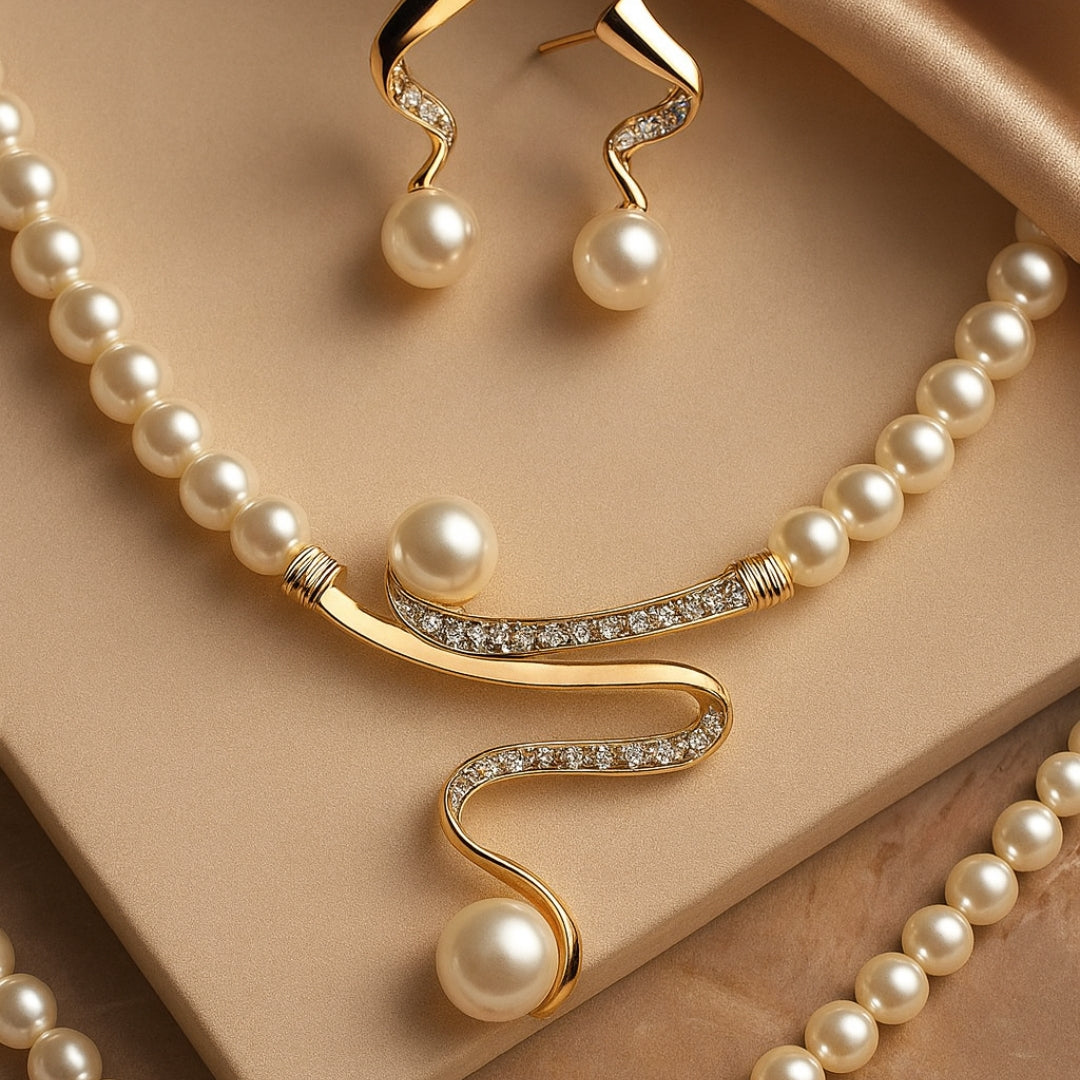 Women's Elegant Pearl Wave Jewelry Set