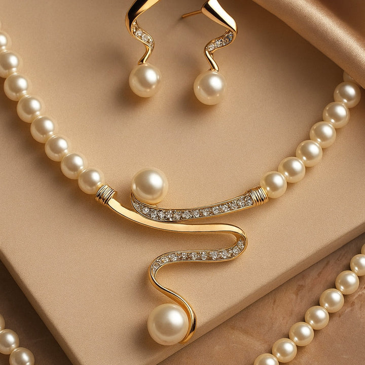 Women's Elegant Pearl Wave Jewelry Set