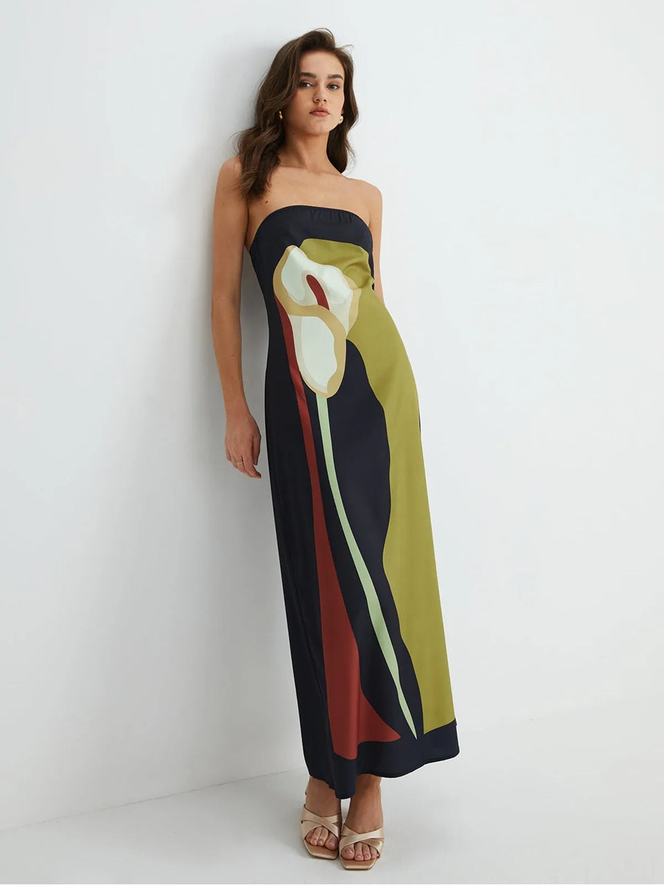 Women's Strapless Printed Summer Party Maxi Dress