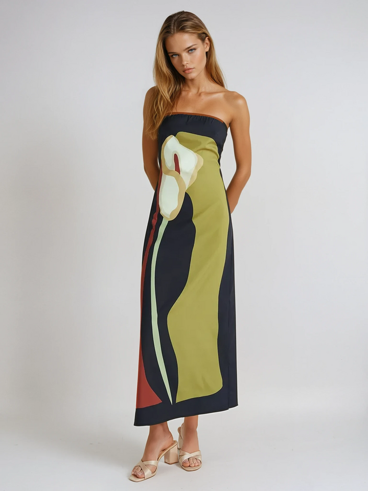 Women's Strapless Printed Summer Party Maxi Dress
