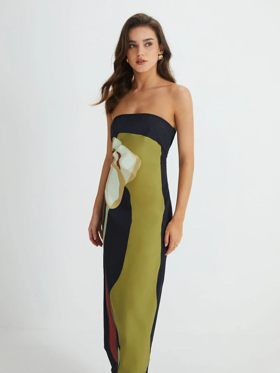 Women's Strapless Printed Summer Party Maxi Dress