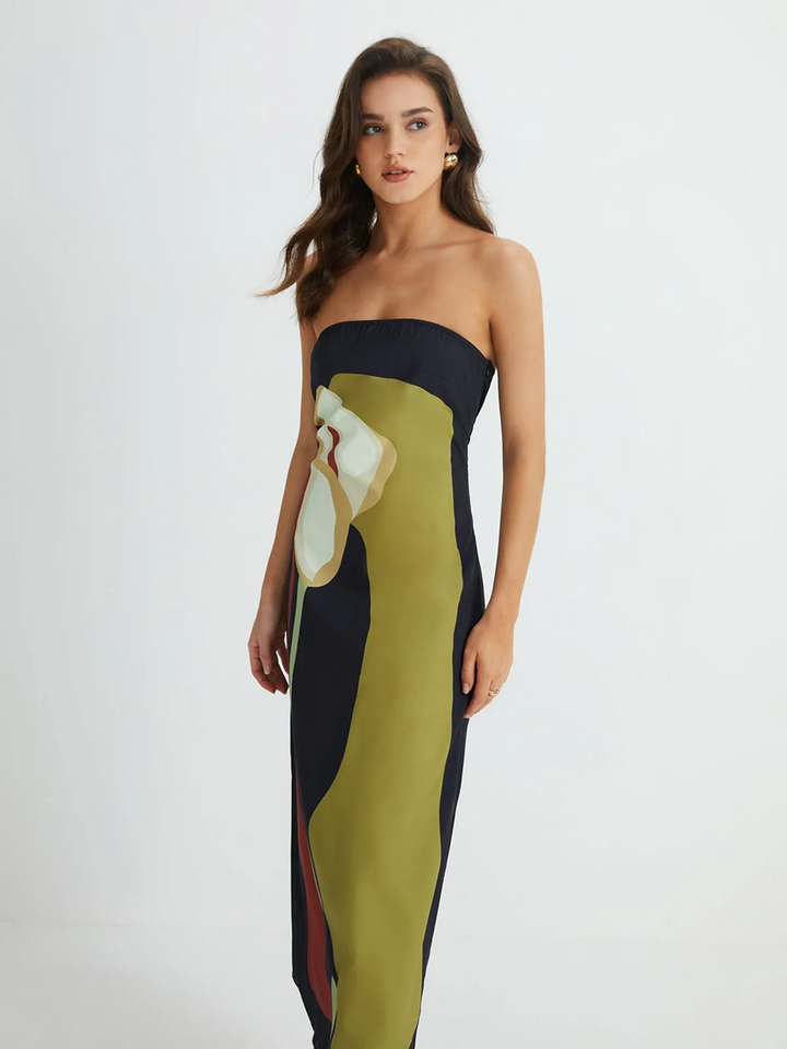 Women's Strapless Printed Summer Party Maxi Dress