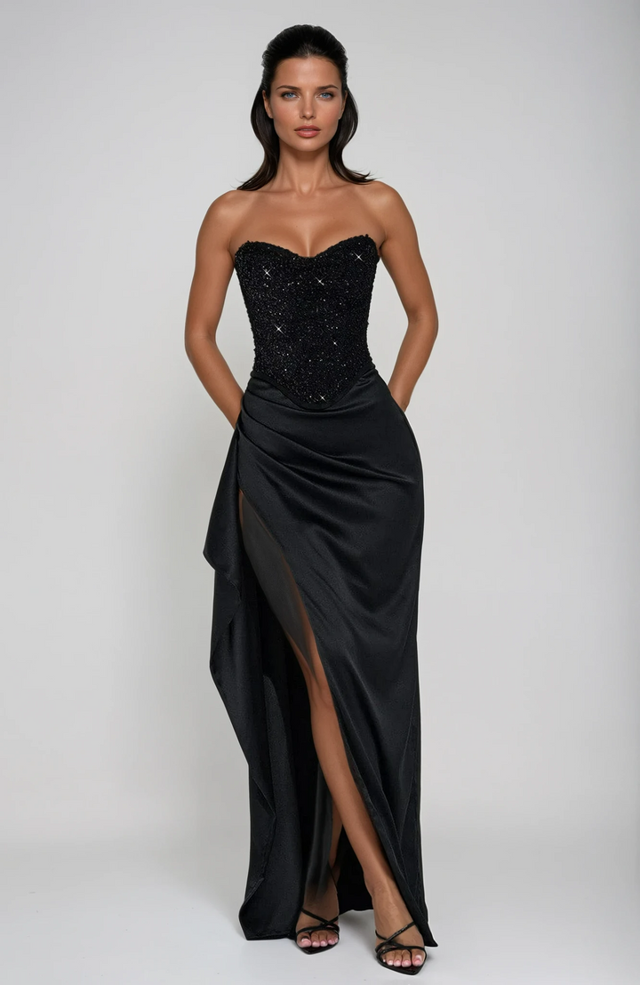 Women's Elegant Beaded Corset Evening Maxi Dress