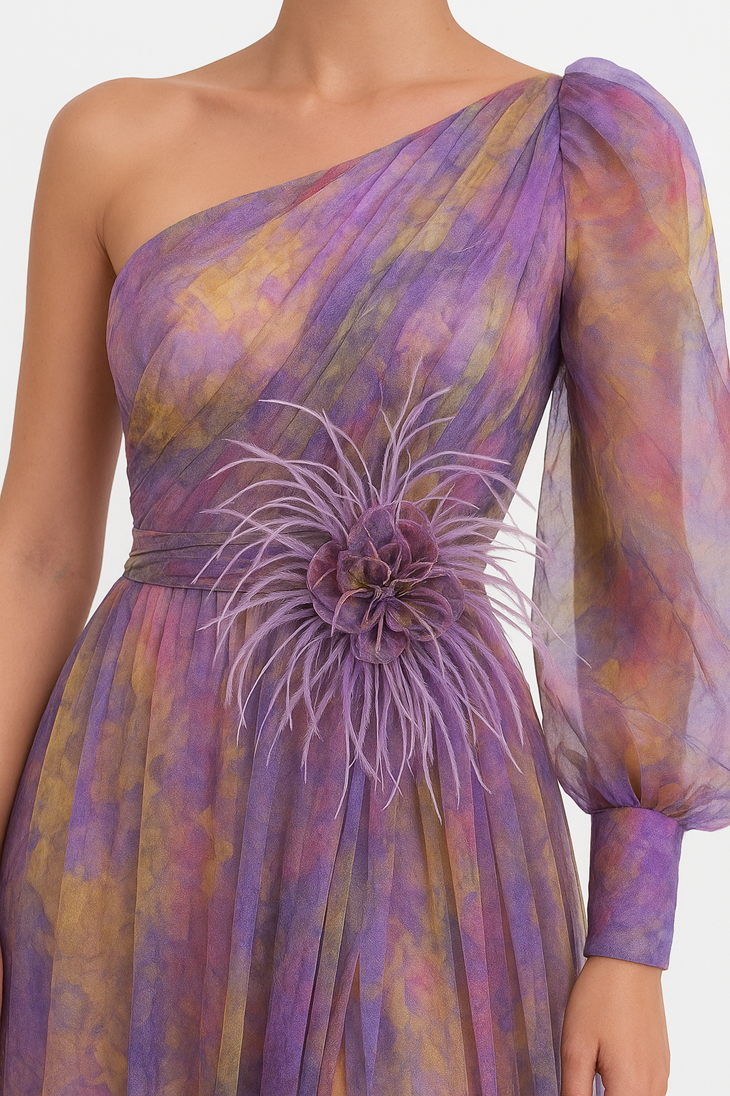 Women's Asymmetric Evening Sleeve Maxi Evening Gown