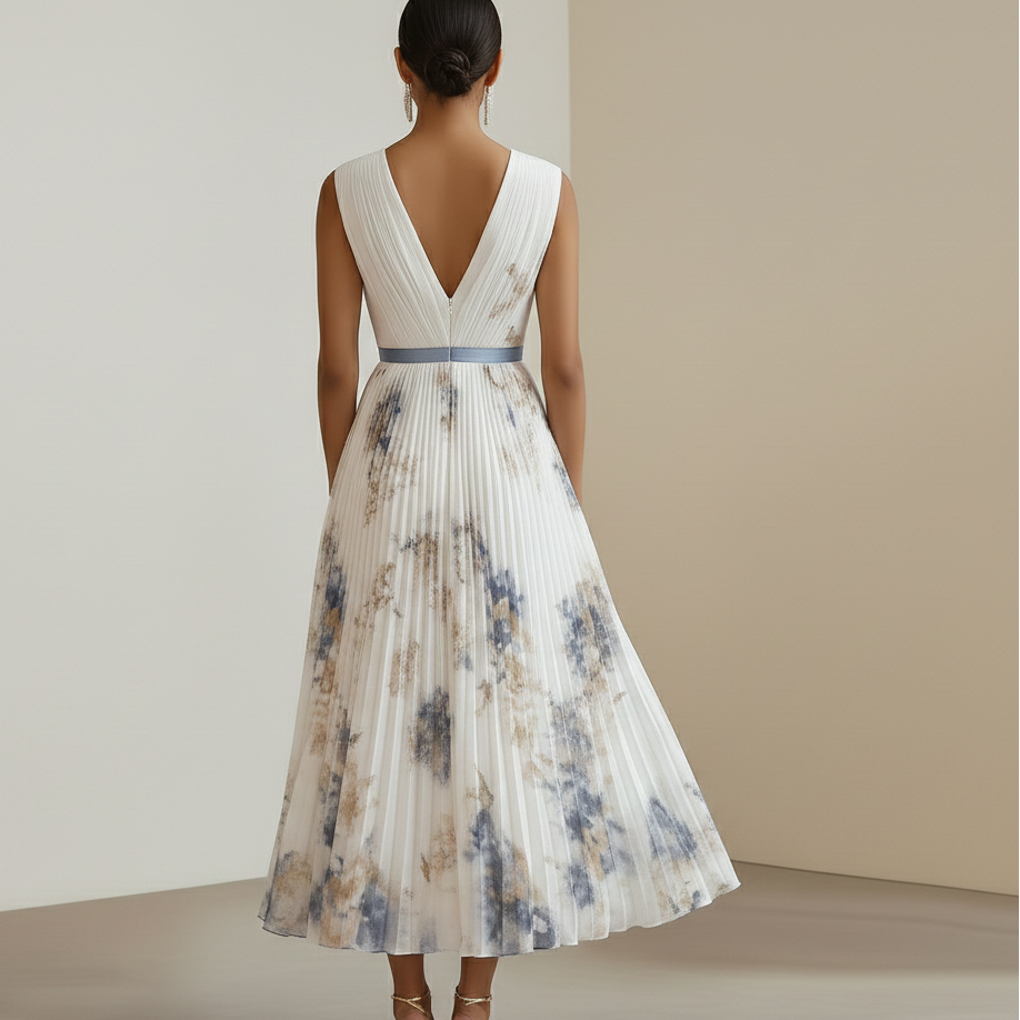 Women's Elegant Blue White Floral Ceremony Dress