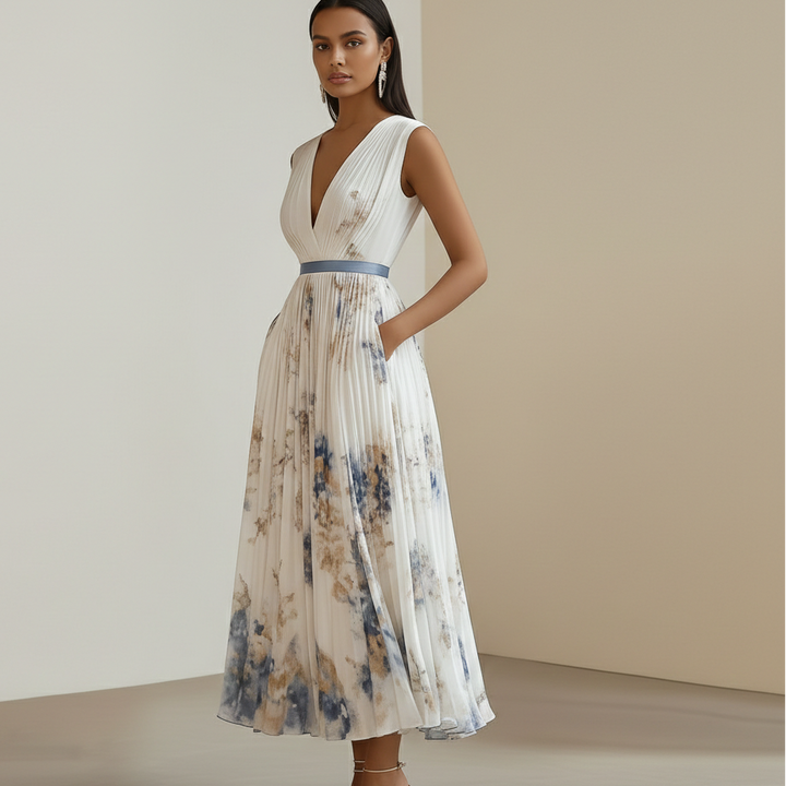 Women's Elegant Blue White Floral Ceremony Dress