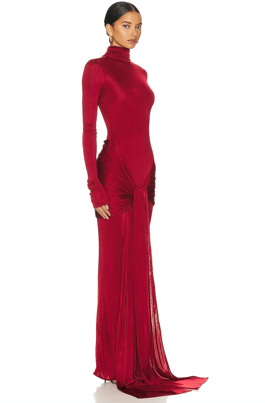 Women's Elegant Red Turtleneck Formal Dress