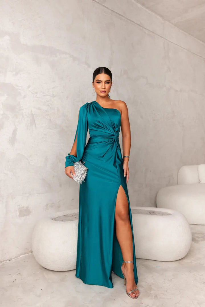 Women's Elegant One-Shoulder Long Sleeve Maxi Dress