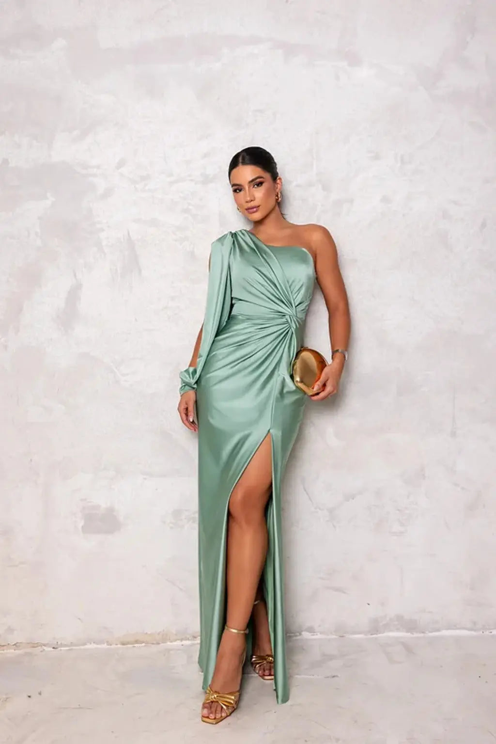 Women's Elegant One-Shoulder Long Sleeve Maxi Dress