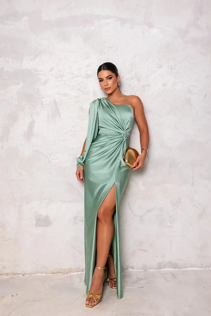 Women's Elegant One-Shoulder Long Sleeve Maxi Dress