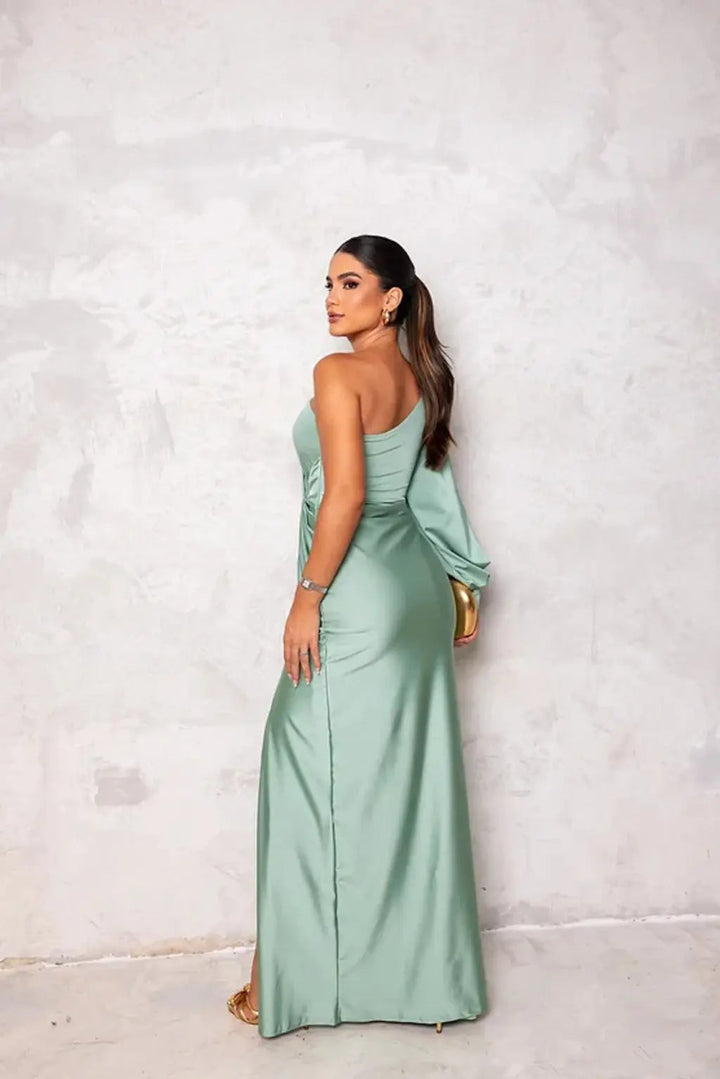 Women's Elegant One-Shoulder Long Sleeve Maxi Dress