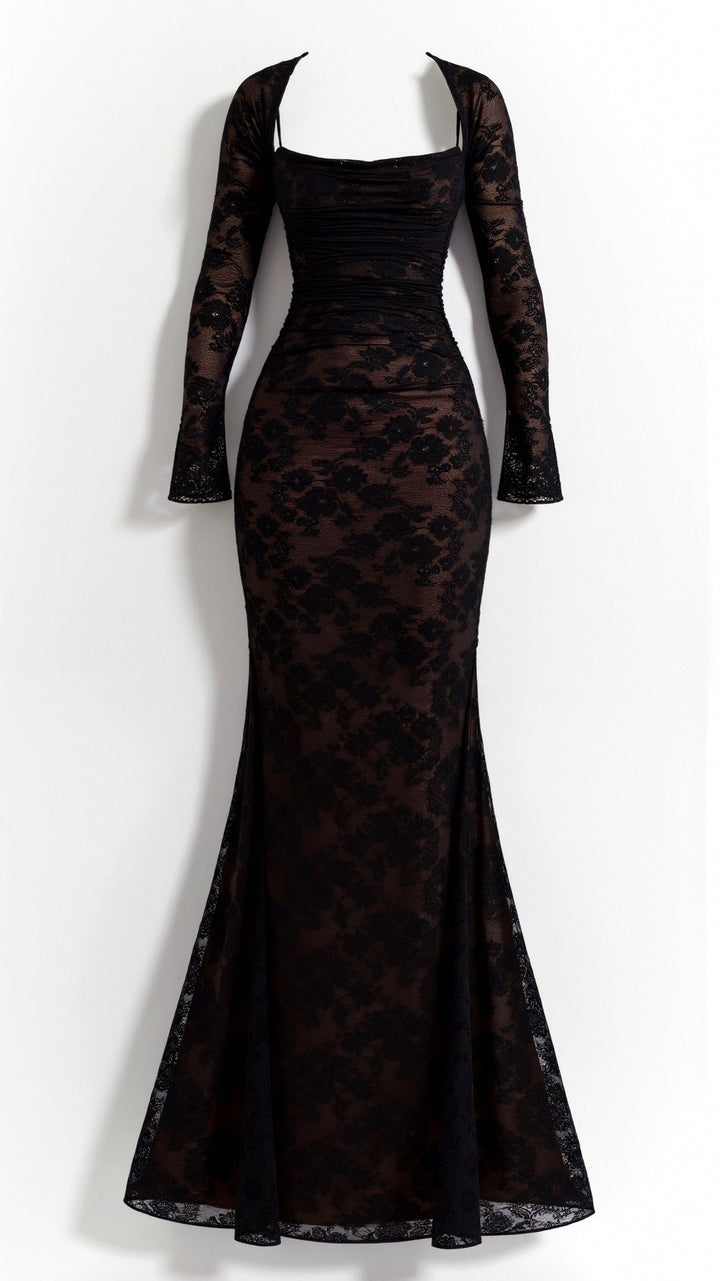 Women's Elegant Long Lace Wedding Guest Maxi Dress